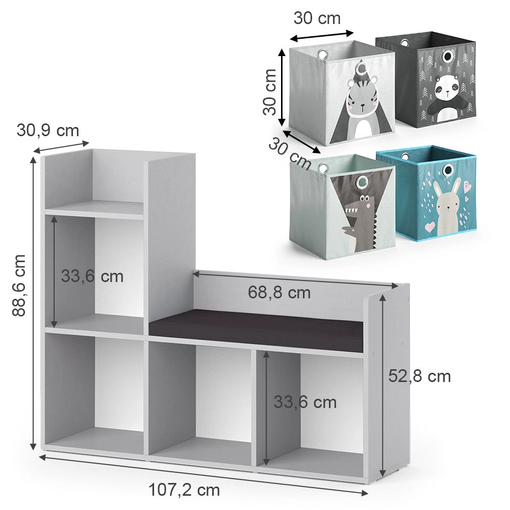 Vicco Scaffale per bambini Grigio 30.9 x 88.6 cm con 2 scatole pieghevoli opt.1