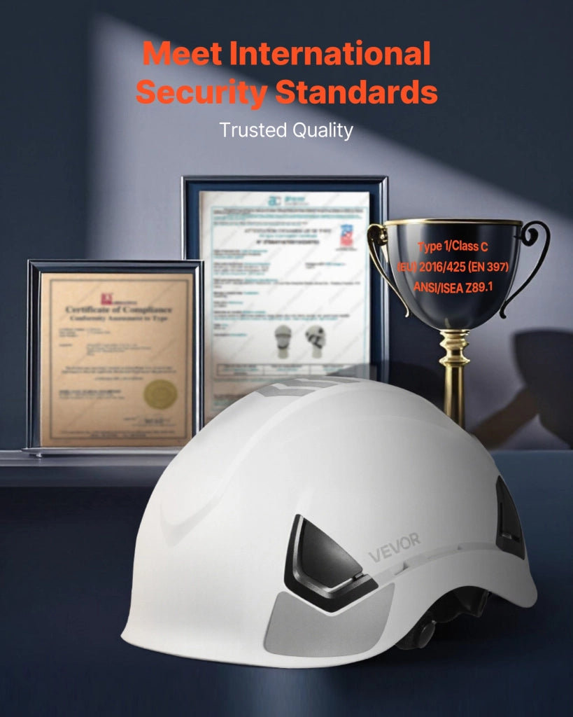 Casco di Sicurezza da Lavoro in ABS Bianco Regolabile 53-64 cm con Sospensione a 6 Punti per Cantiere Edilizia Officina