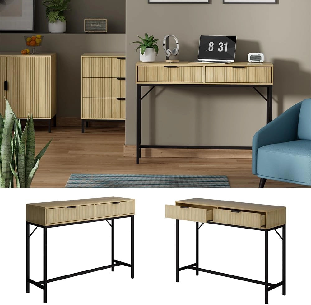 Scrivania Lennox, Rovere, 100 x 30 cm con 2 cassetti, adatto all'uso come postazione di lavoro o come consolle