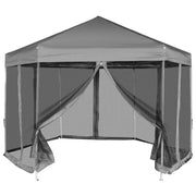 Gazebo Esagonale Pop-Up con 6 Pareti Grigio 3,6x3,1 m