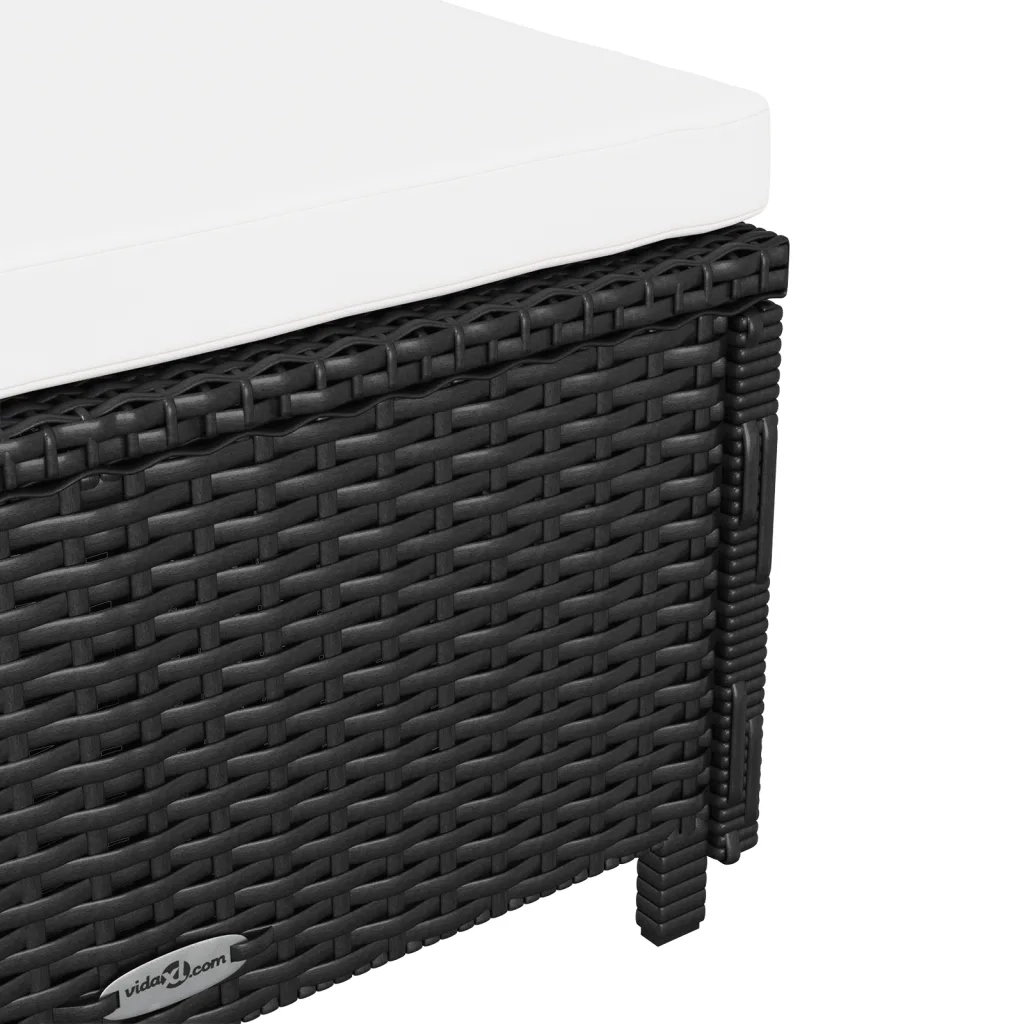 Lettino Prendisole con Cuscino Bianco Crema in Polyrattan Nero 317177