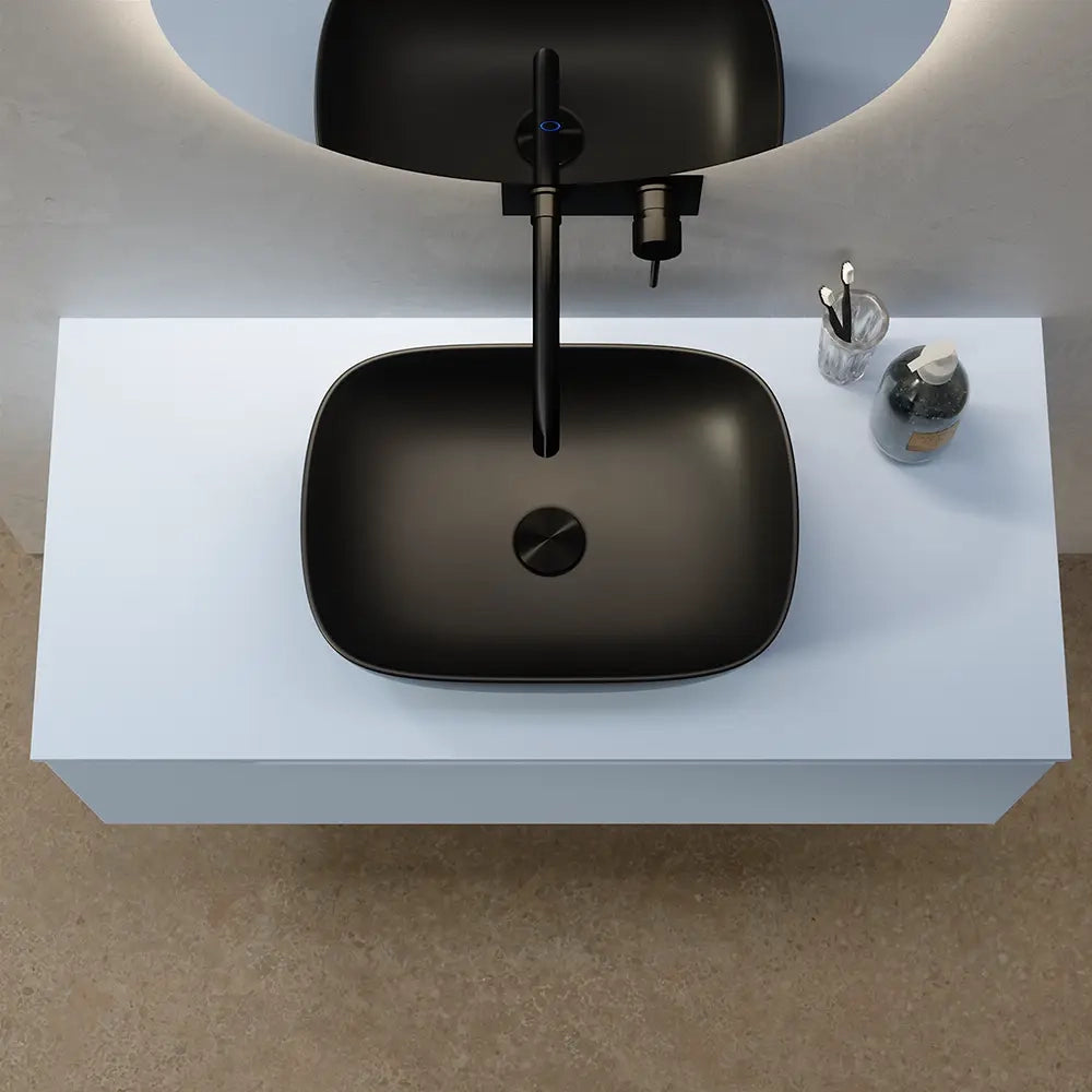 Lavabo da appoggio slim di forma rettangolare 46,5x33x13,5 cm Nero opaco