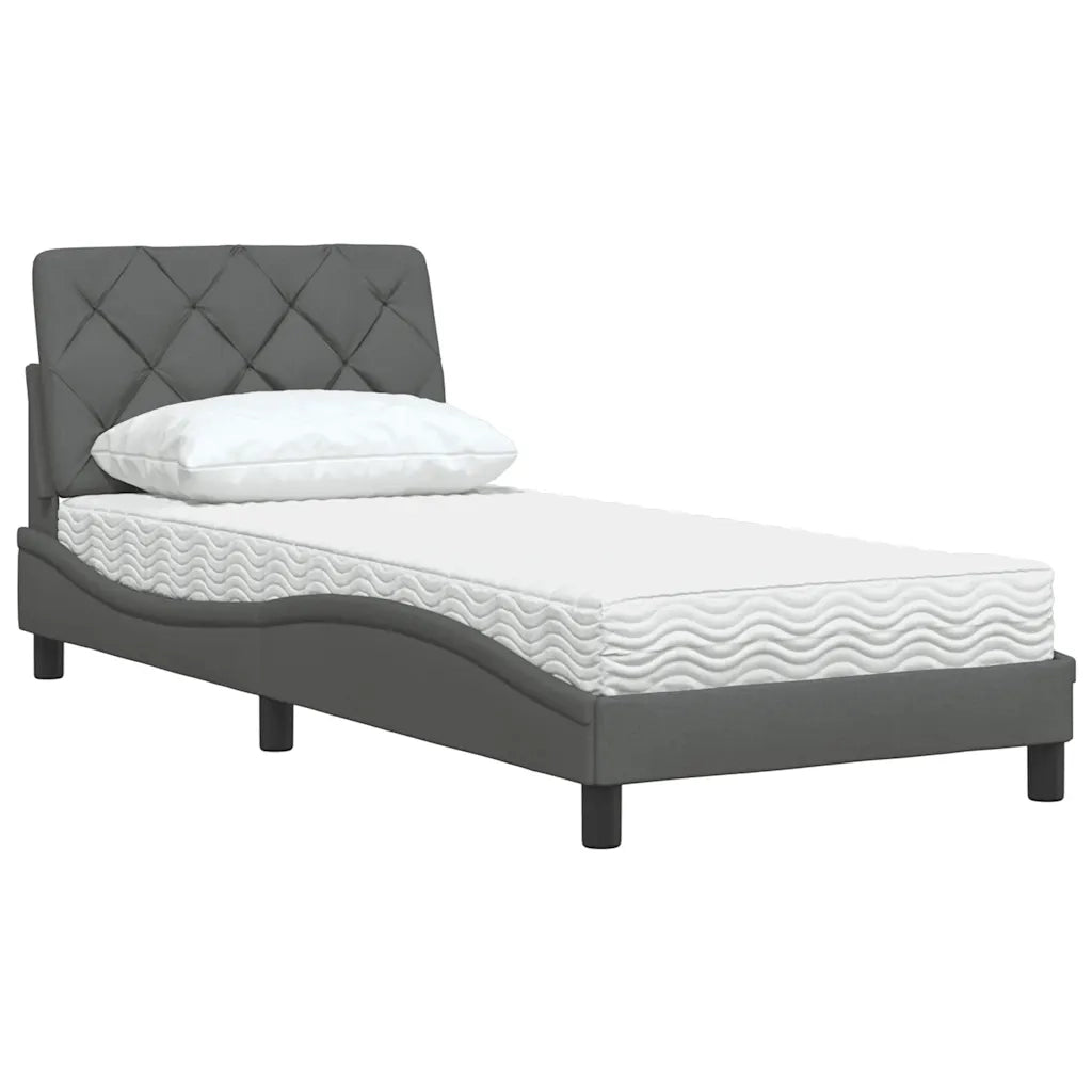 Letto con Materasso Grigio Scuro 90x190 cm in Tessuto