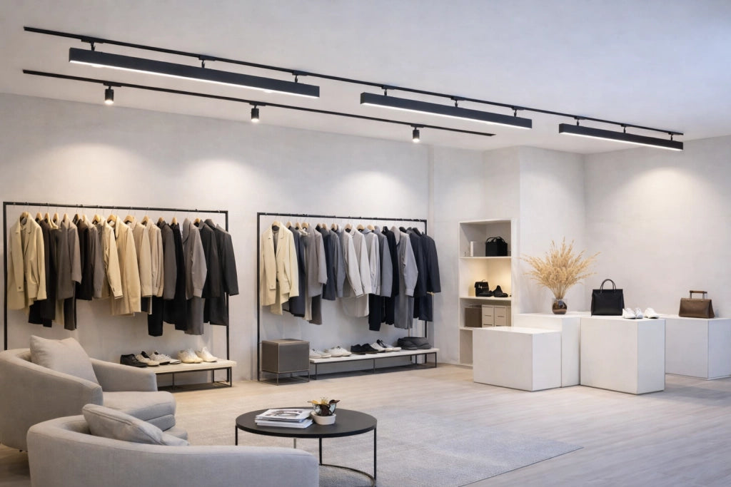 Barra LED Nera Lineare per Binario Trifase 40W CCT Switch 110° Luce Professionale per Negozi e Showroom
