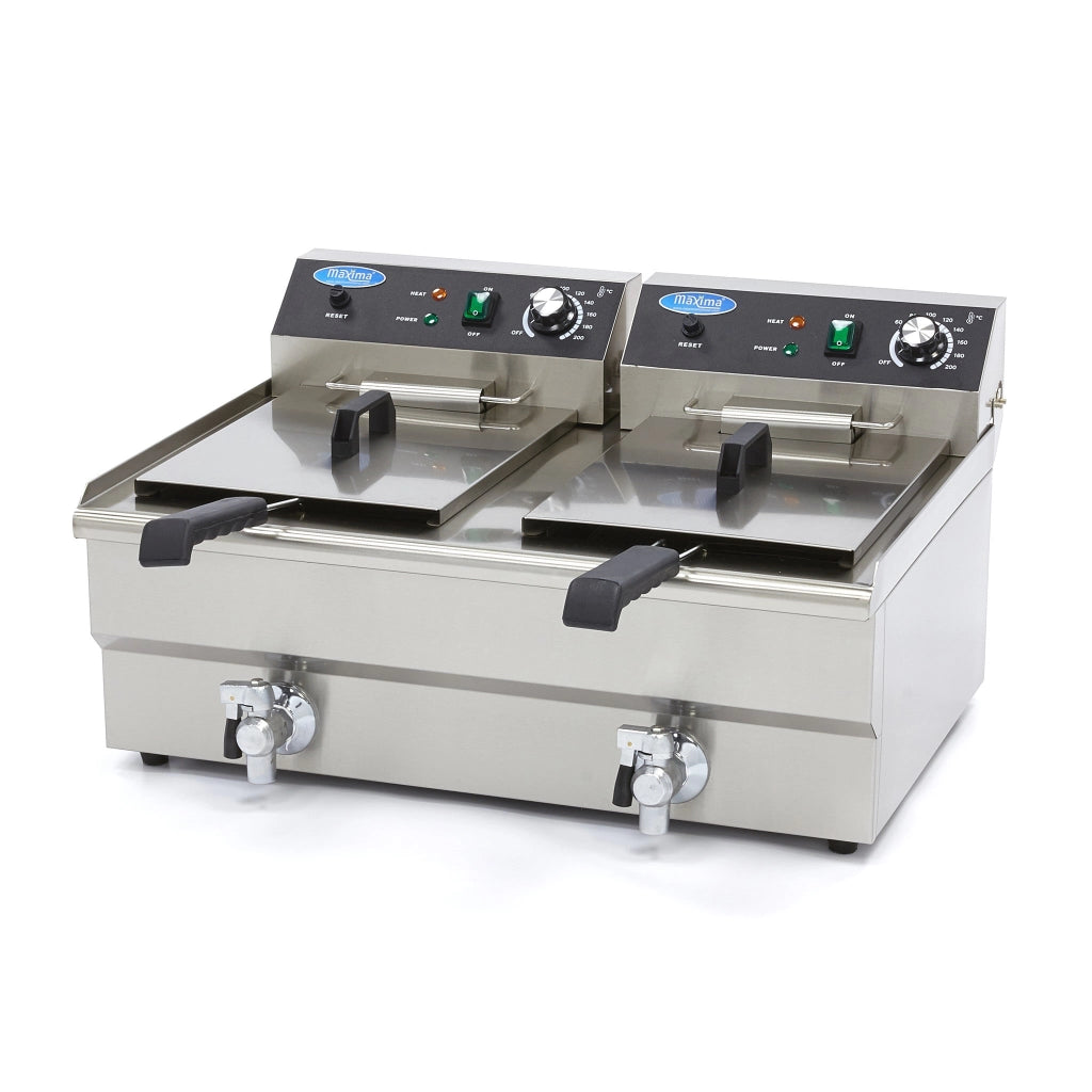 Friggitrice - 2 x 16L - 2 Cestelli - con Rubinetto di Scarico