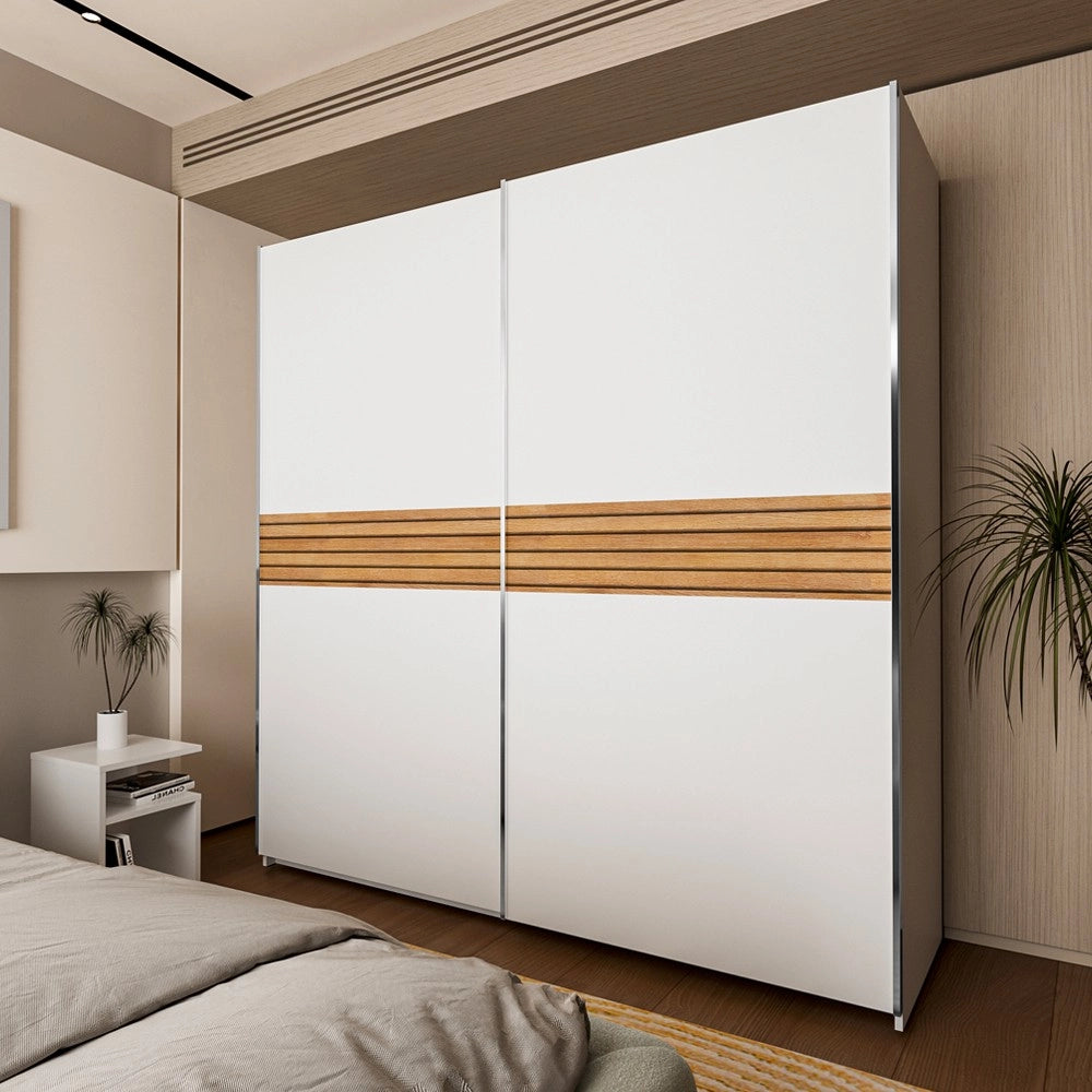 Armadio Metropol 2 ante scorrevoli 200 cm bianco con inserti rovere
