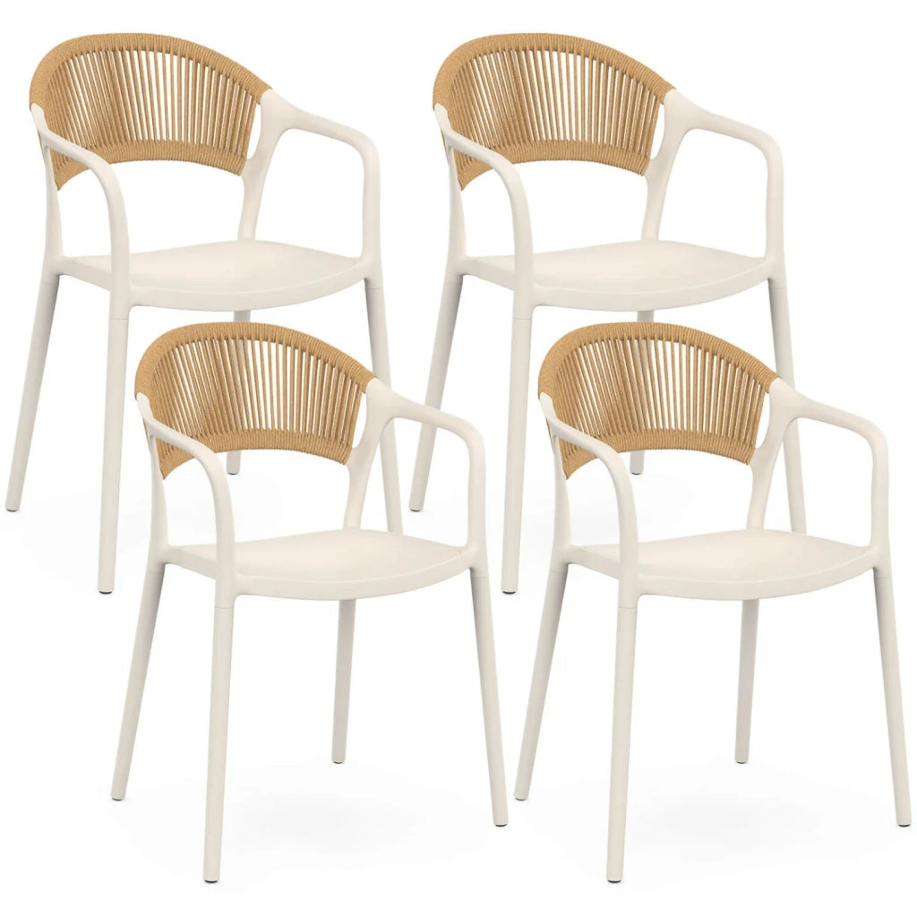 IDMarket - Set di 4 sedie da giardino impilabili ODELIA beige in polipropilene e corda