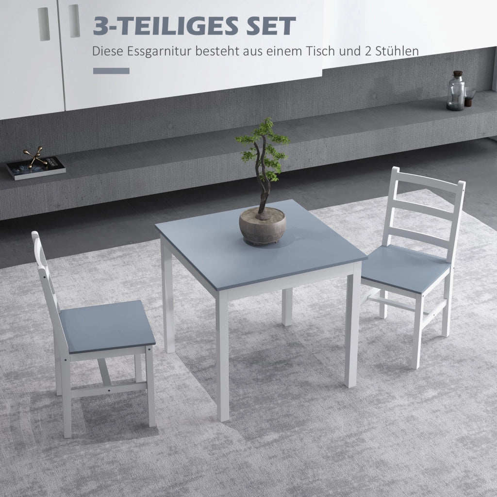 Tavolo da pranzo con 2 sedie ¨C Minimal ¨C Legno bianco e grigio 100x70x75 cm