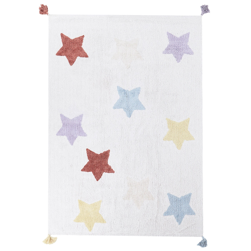 Tappeto per bambini in cotone multicolore 140 x 200 cm motivo a stelle intrecciato a mano con frange Tappeto da gioco per bambini