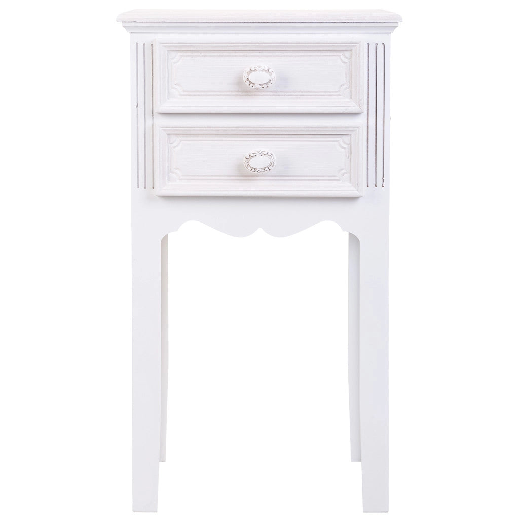 Comodino in legno con 2 cassetti bianchi 38x28x69.
