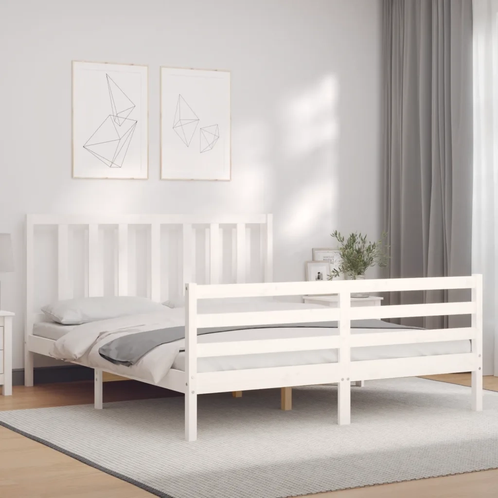 Giroletto senza Materasso-Struttura Letto Bianco 160x200 cm Legno Massello Pino 580587