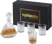 Set da Whisky 5 pezzi - 4 bicchieri da whisky 330 ml e 1 caraffa 650 ml - con scatola regalo - trasparente con rilievo