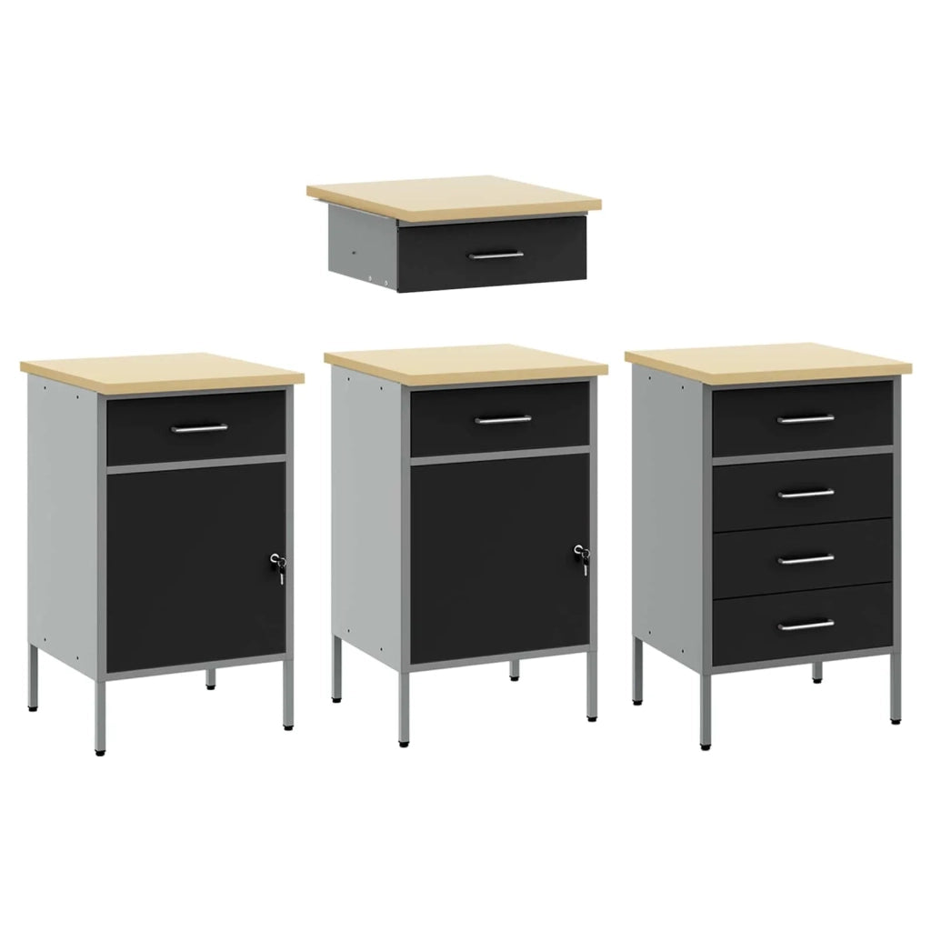 Mobile da lavoro 4 pcs Nero Legno ingegnerizzato e acciaio 3321382