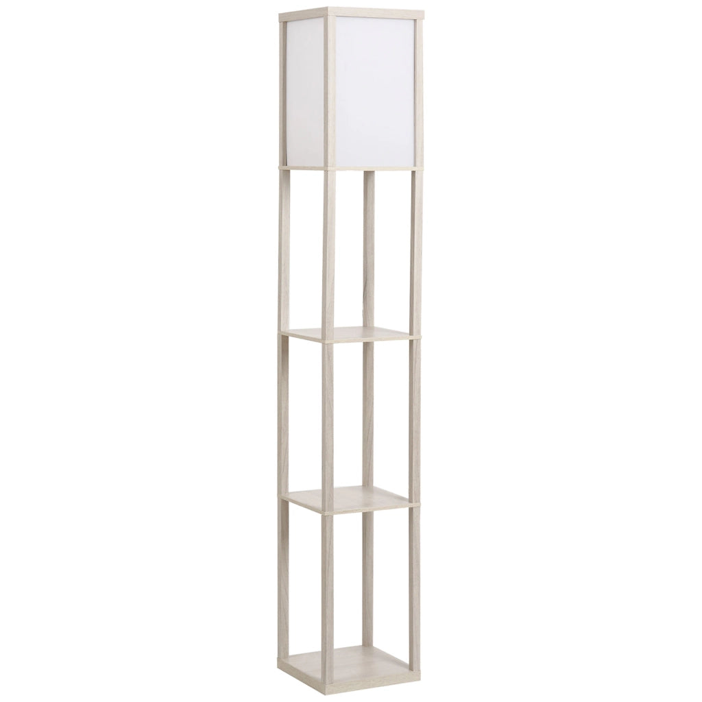 Lampada da terra con 3 ripiani, struttura in MDF, colore bianco, 26x26x160 cm, attacco E27