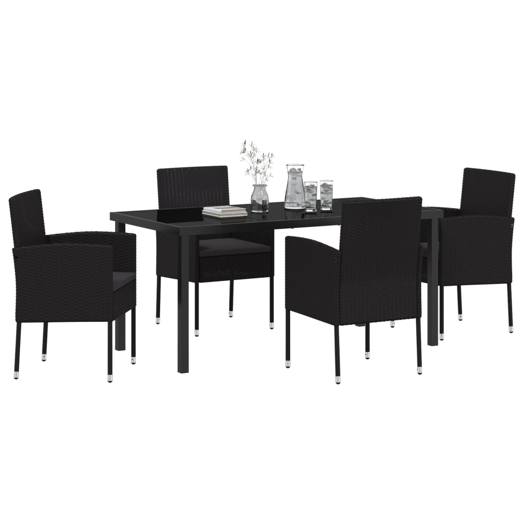 Set da Pranzo da Giardino con Cuscini Neri in Polyrattan