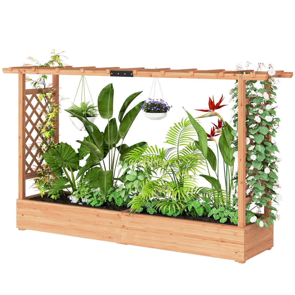 Fioriera da Giardino con Griglia ¨C Zephmum ¨C Legno Naturale 200x44x113.5cm