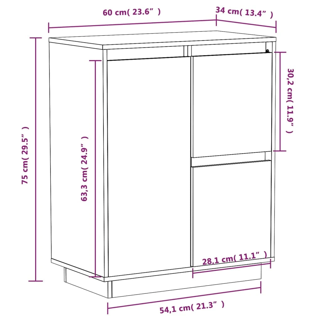 Buffet credenza cassettiera armadio mobile contenitore organizer per cucina soggiorno salotto 60 x 34 x 75 cm legno massello di pino bianco 02_0030348