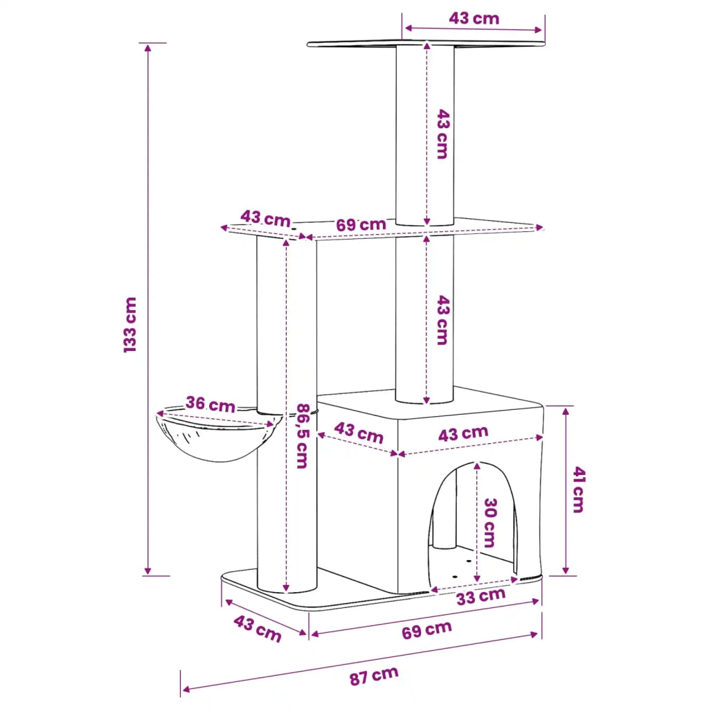 Albero per gatti con pali per graffiare in sisal Crema 133 cm 42033063