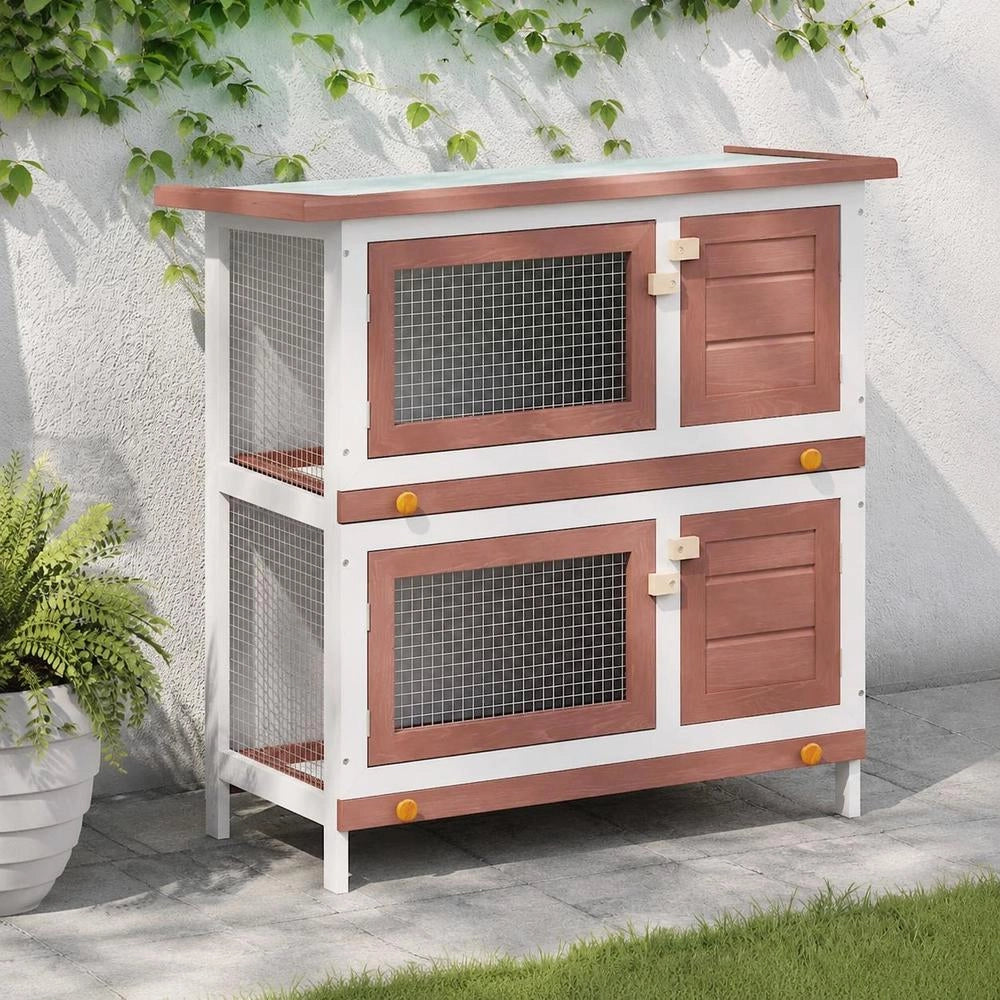 Rabbit Hutch With 4 Doors, Brown Wood