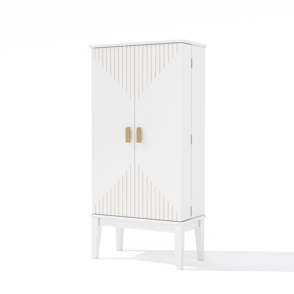 Armadio contenitore vintage e moderno 120x59x30 cm, con 2 ante, 5 ripiani e struttura in MDF bianco