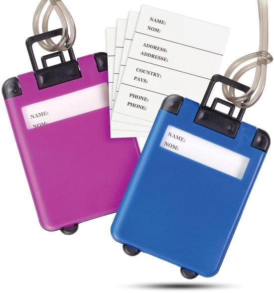 Due Hanger per Bagaglio - Etichette per Bagagli per Voli - Reutilizzabili - Inclusi 4 Etichette di Riserva - Resistenti alle Intemperie - Etichette per Bagagli