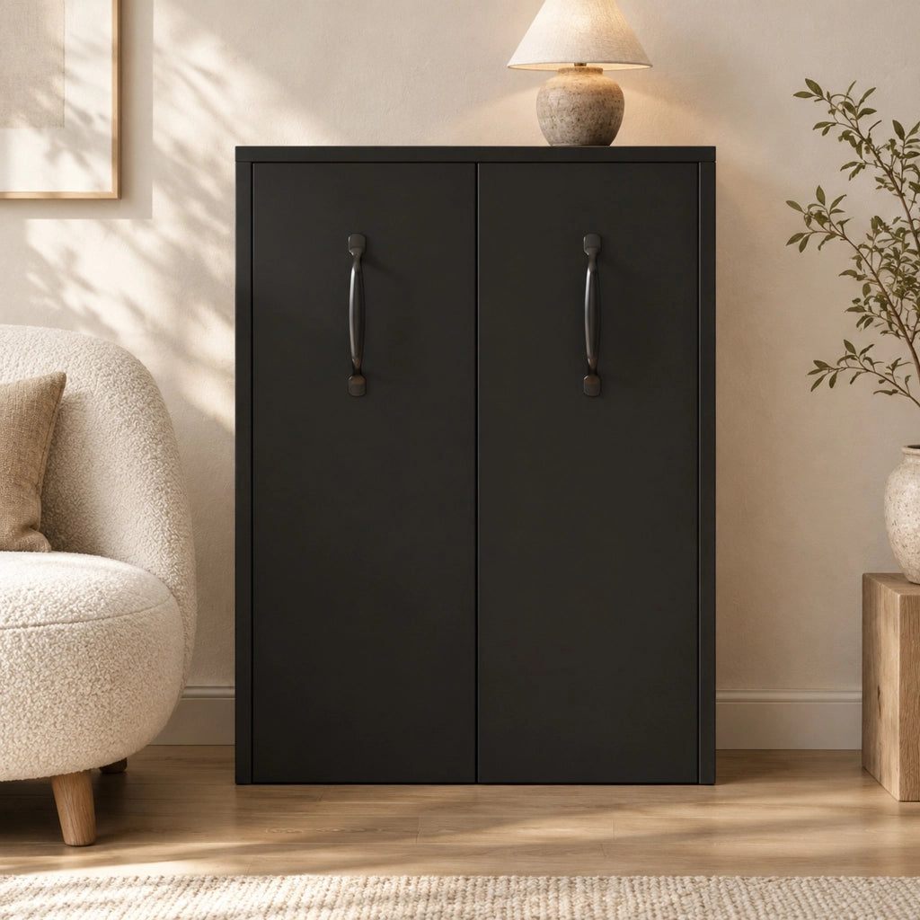 Libreria su ruote 52x50x75 cm nera， contenitore modulare per ufficio