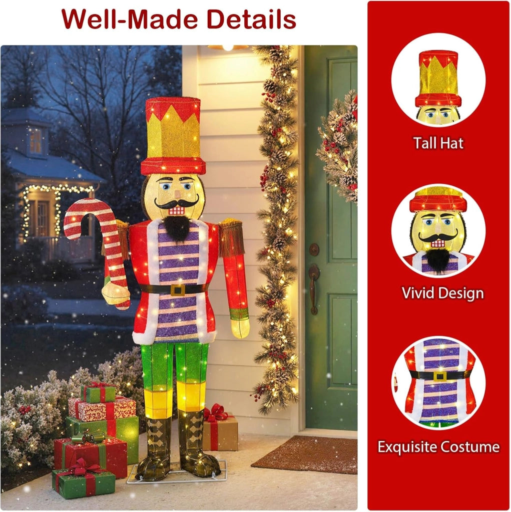 Decorazioni Natalizie, Schiaccianoci Natale Grande Soldatino 170 CM, 110 Luci Bianche Calde, Base Metallica, Picchetti& Fascette, Addobbi Natalizi per Esterno Interno per Casa, Cortile, Giardino