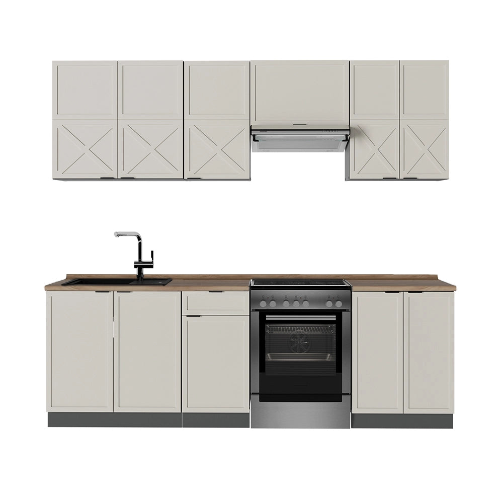 Cucina componibile Fame-Line GrigioBeige/Antracite 240 cm, PL Rovere Vicco