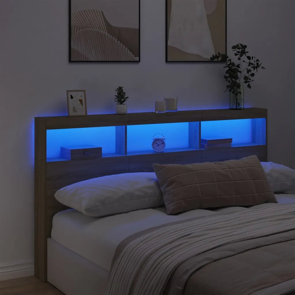 Testiera con Contenitore a LED Rovere Sonoma 180x17x102 cm 839212
