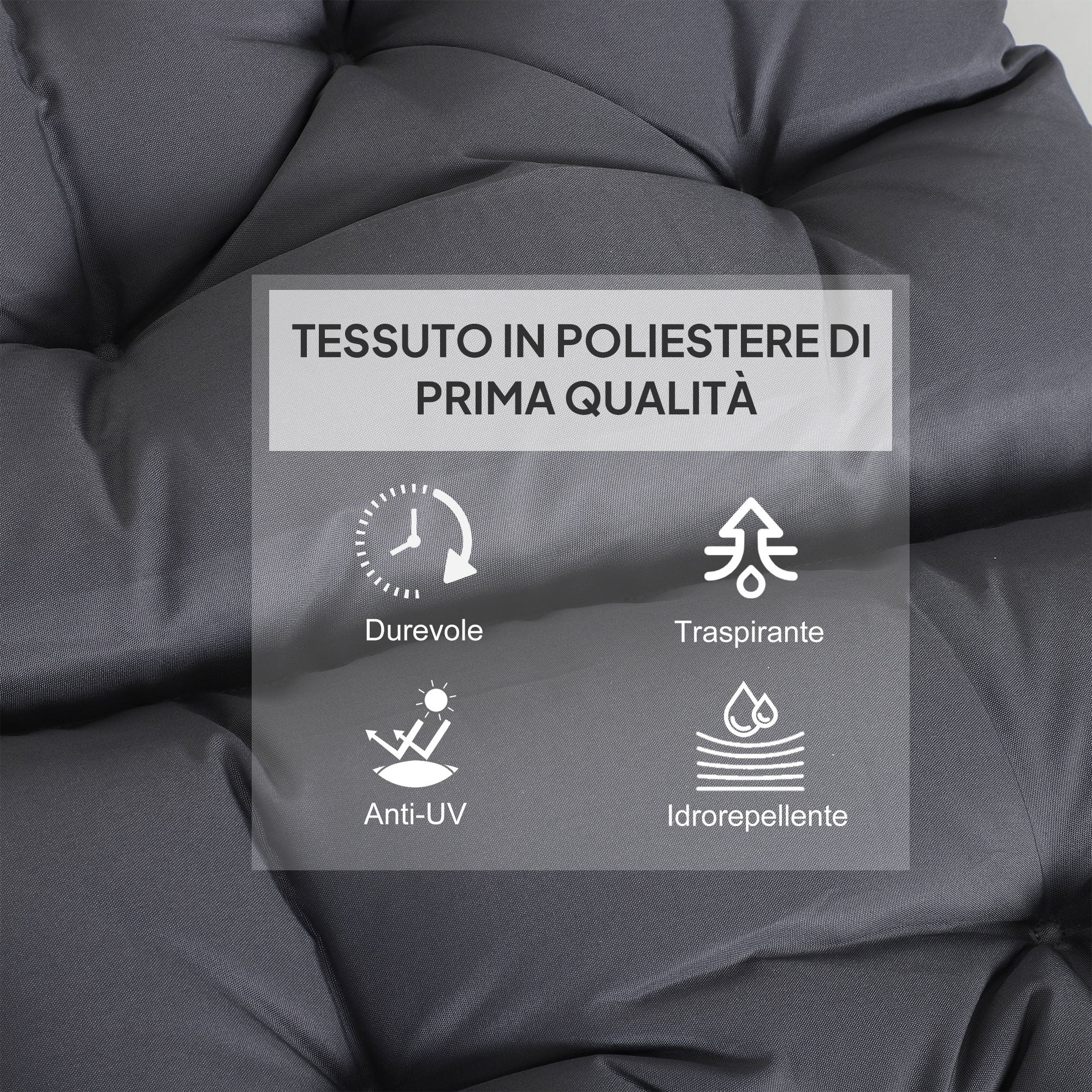 Set 2 Cuscini 50x98x8 cm per Sedie da Esterno in Poliestere e Cotone con Lacci Grigio