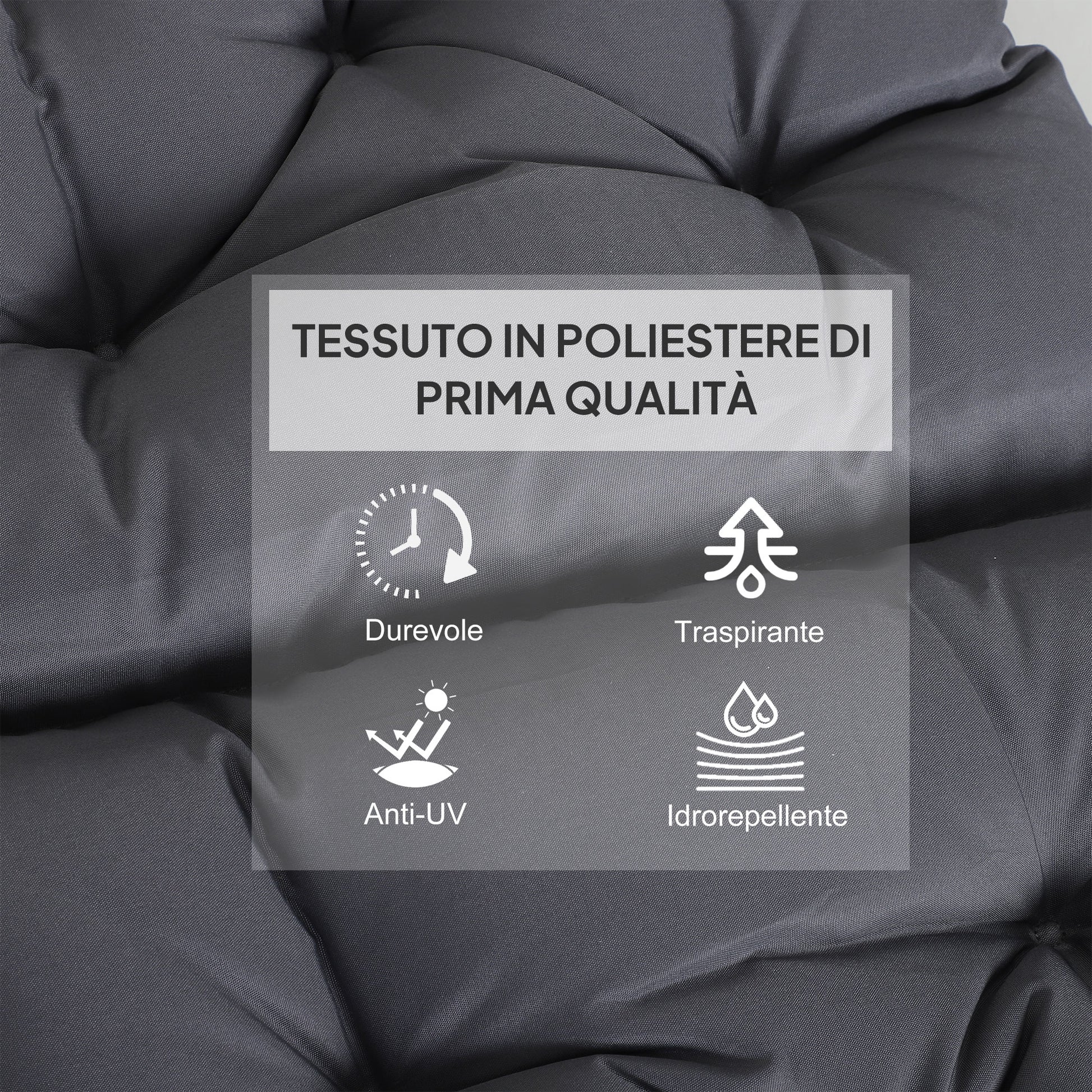 Set 2 Cuscini 50x98x8 cm per Sedie da Esterno in Poliestere e Cotone con Lacci Grigio