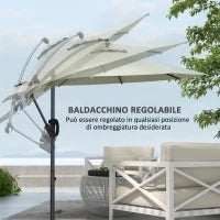 Ombrellone a Braccio a 8 Stecche con Base a Croce, in Alluminio, Metallo e Poliestere, Ø3x2.6 m, Crema