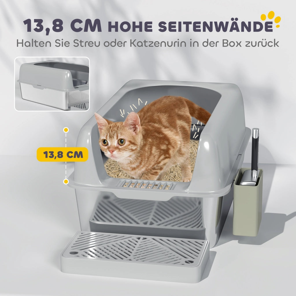 Lettiera per gatti ¨C Xylo ¨C acciaio inox, pareti alte, grigio chiaro