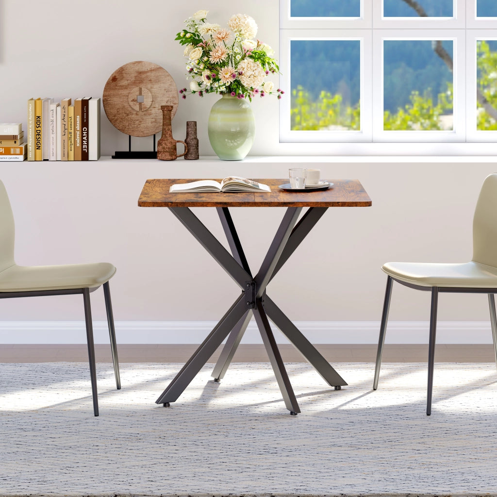 Tavolo da pranzo quadrato con struttura a X e 4 piedini regolabili, per cucina e soggiorno, in truciolare, marrone, 80 × 80 × 75 cm