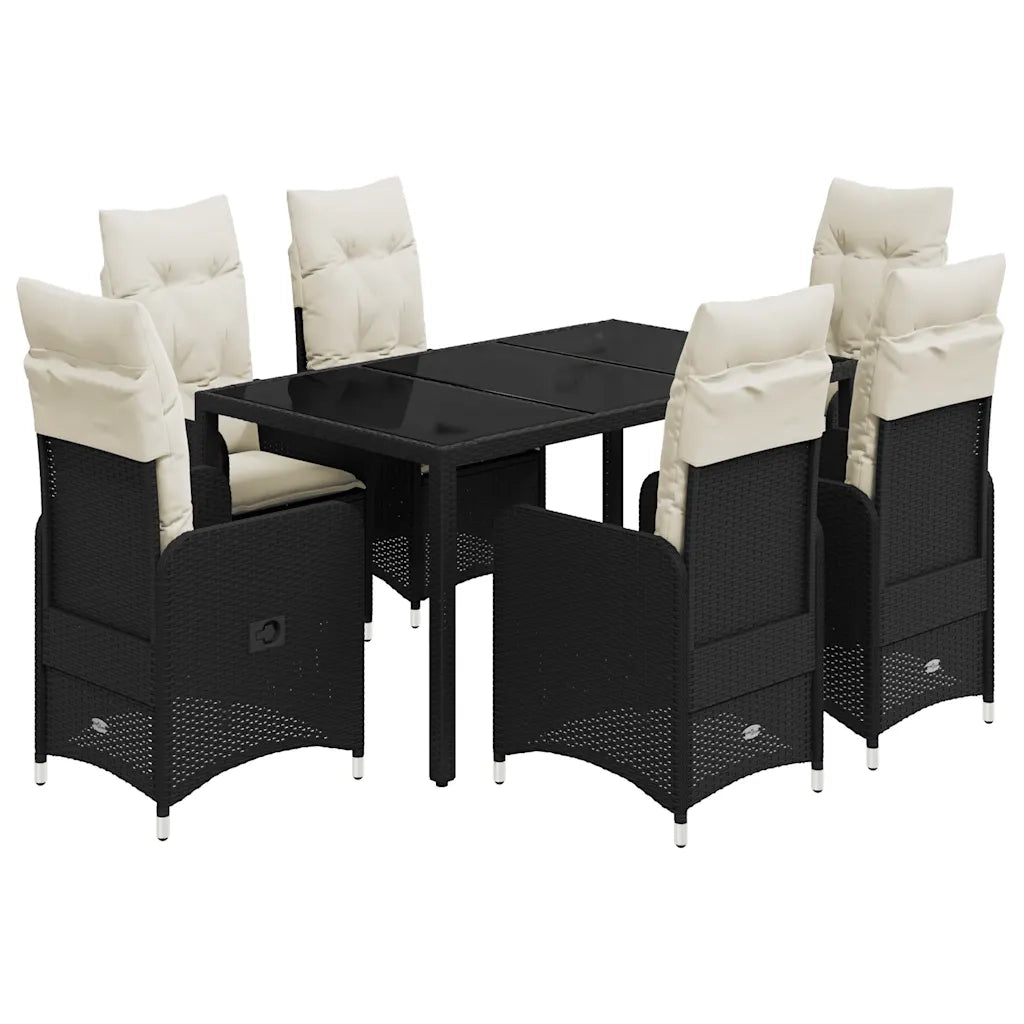 vidaXL Set da Bistrò da Giardino 7 pz con Cuscini Nero in Polyrattan