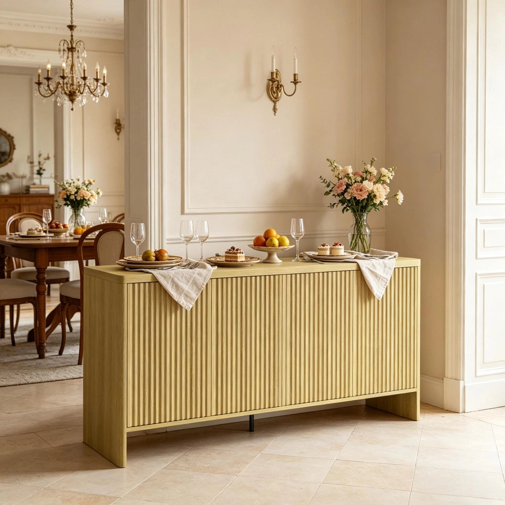 Credenza e madia con 2 ante e ripiani regolabili, finitura effetto rovere, per soggiorno e ingresso, 147 × 40 × 77 cm