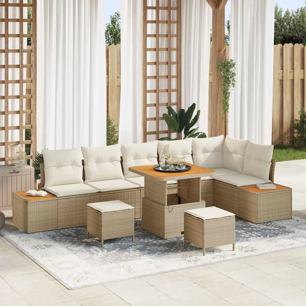 Set Divano da Giardino 9 pcs Beige polyrattan