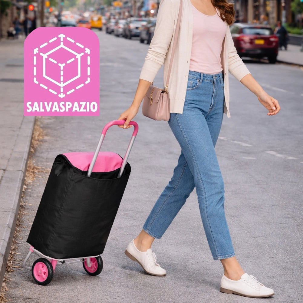 Carrello Poseidon Rosa con Interni Termici Trolley Frigo 35L Ruote 36x30x90cm