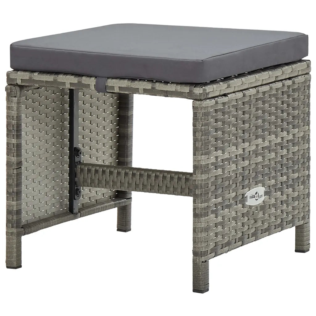 Set da Pranzo da Giardino 13pz con Cuscini in Polyrattan Grigio