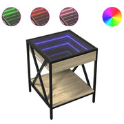 Comodino | Armadio da Notte | Mobiletto da notte con LED Infinity Rovere Fumo 40x40x49 cm