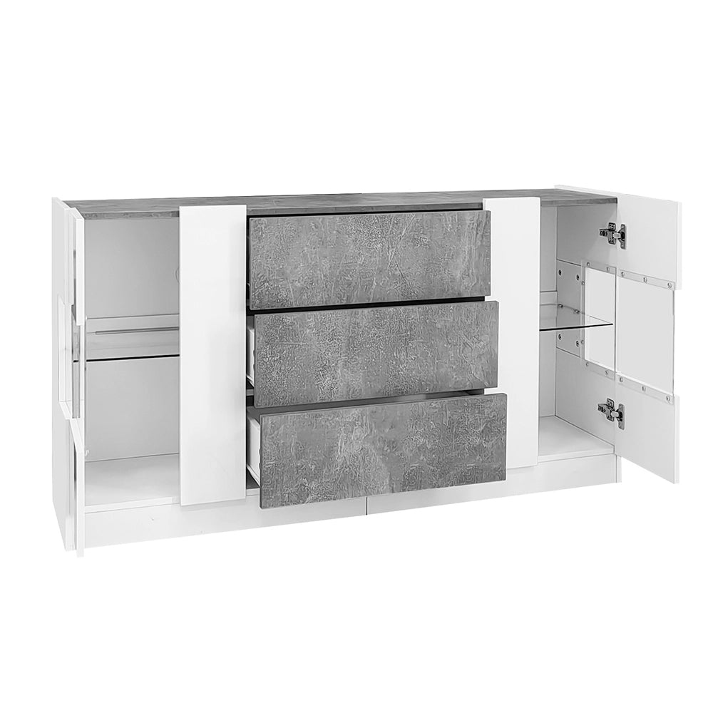 Buffet Elegante - Xylo - 140??35??75 cm - 2 Porte 3 Cassetti LED 16 Colori