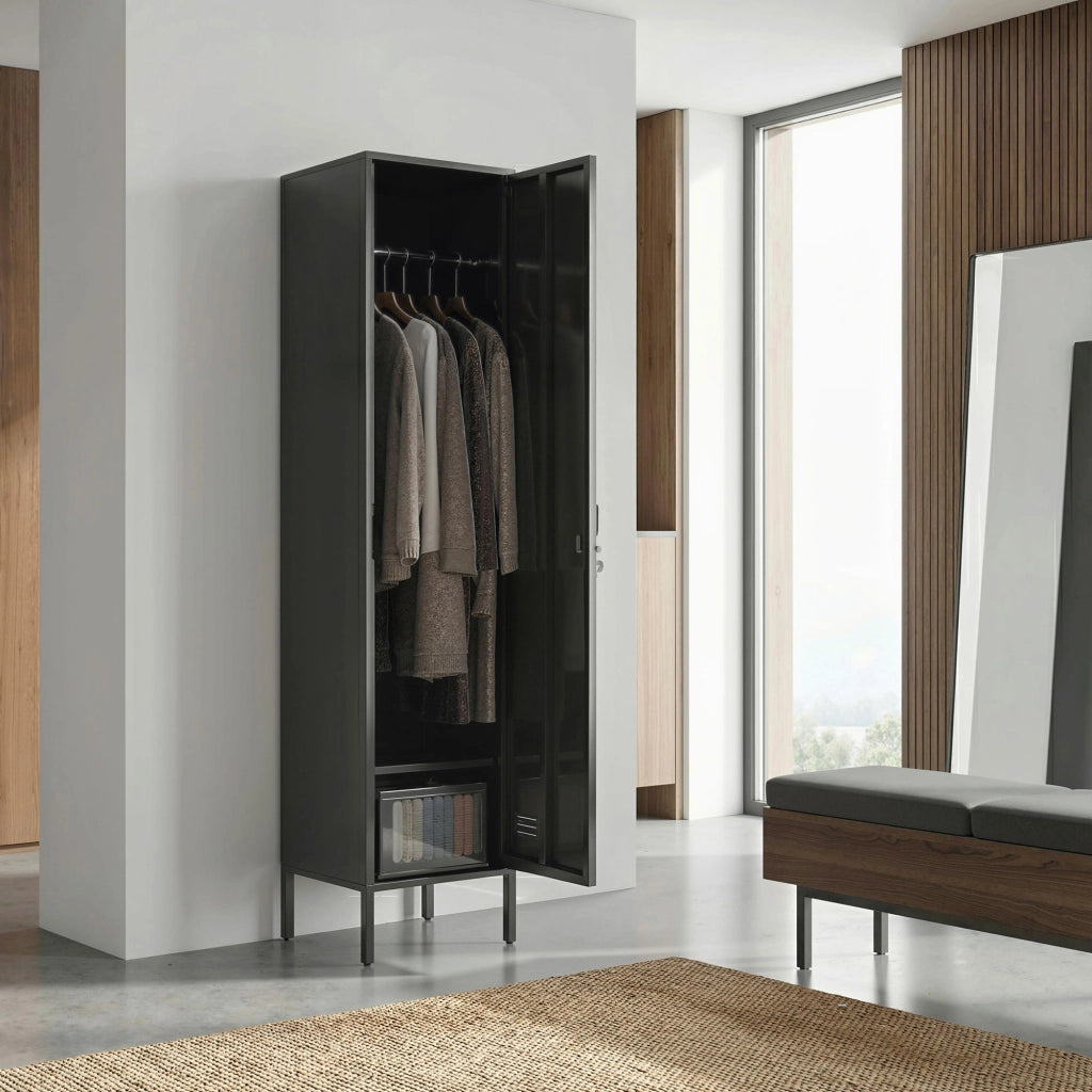Armadietto metallico con porta bloccabile e appendiabiti ¨C zephmum ¨C Nero