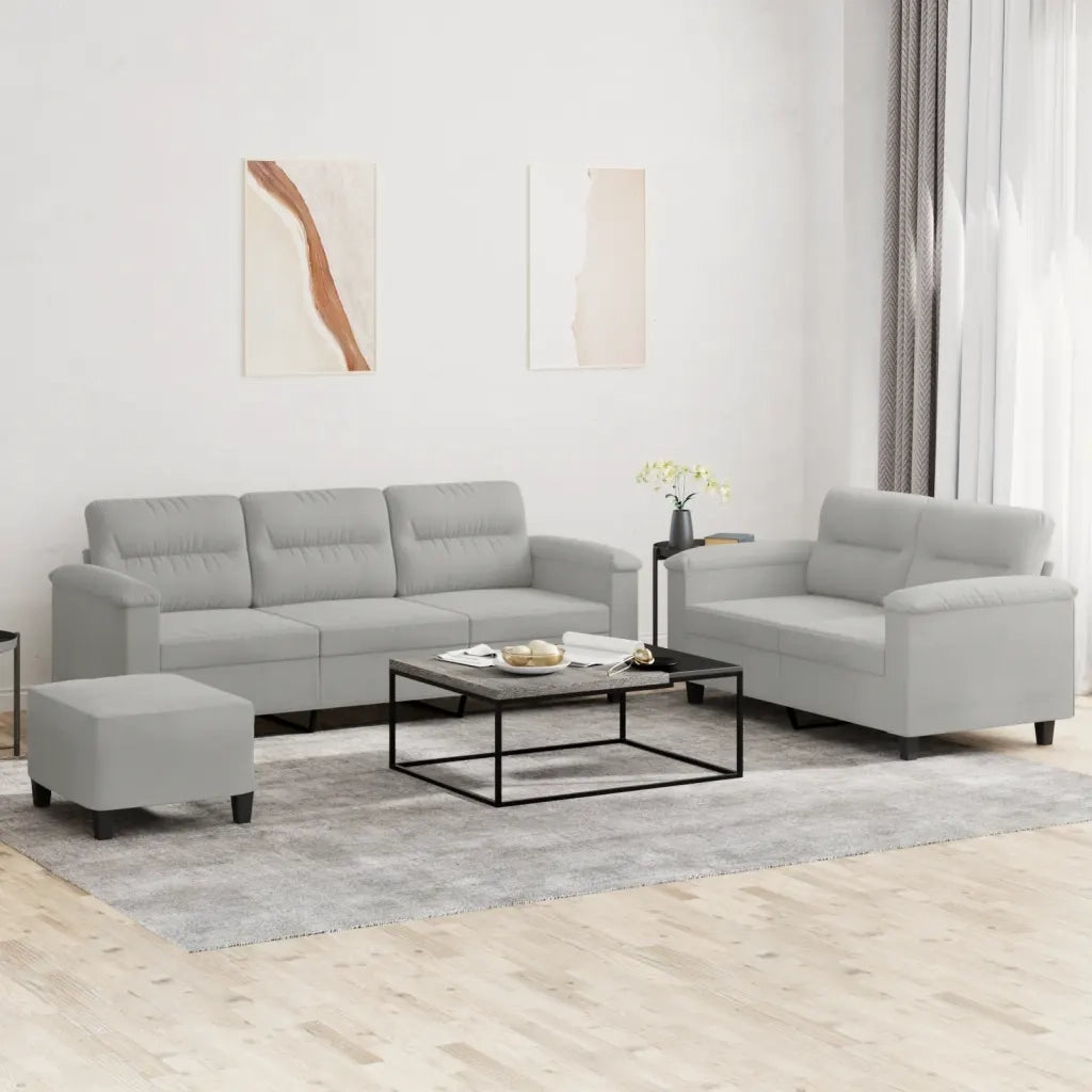 Set Divani 3 pz con Cuscini Grigio Chiaro in Tessuto Microfibracod mxl 104694