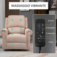 Poltrona Alzapersona Reclinabile fino a 135° con Telecomando e Poggiapiedi, 88x92x106 cm, Marrone Chiaro