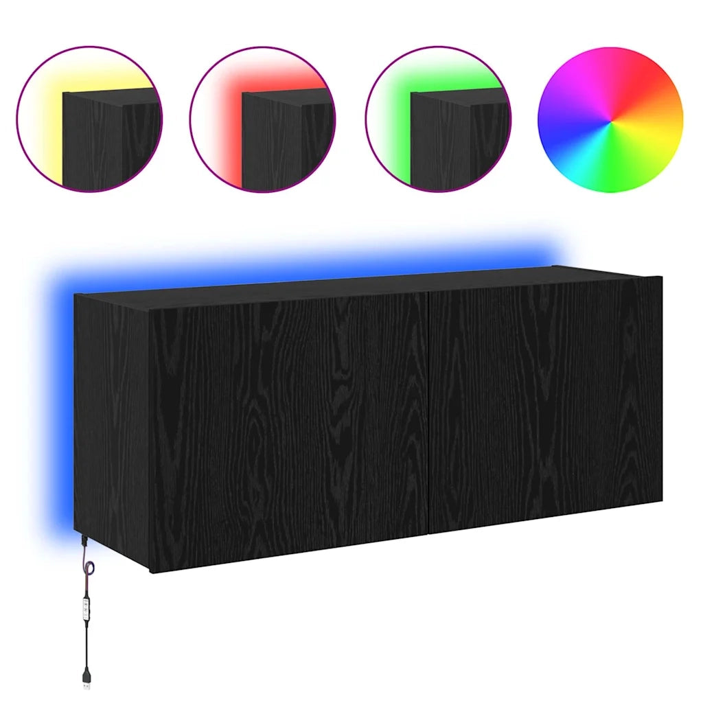 Mobile TV da parete con LED Rovere Nero 100 x 35 x 41 cm