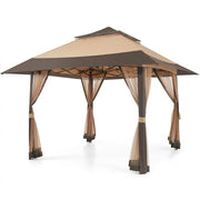 Gazebo Outdoor 4 X 4 Metri Con Zanzariere Tetto Esteso E Altezza Regolabile Da 2.7 X 2.9 M Apertura Rapida E Borsa Di Trasporto Inclusa Per Eventi Piscina Campeggio Feste Kaki