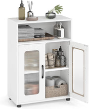 Armadietto da bagno con scomparto aperto, 2 ante e ripiano regolabile, armadio da pavimento per cucina e soggiorno, 60 x 30 x 83 cm (bianco)