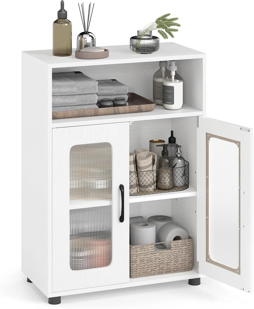 Armadietto da bagno con scomparto aperto, 2 ante e ripiano regolabile, armadio da pavimento per cucina e soggiorno, 60 x 30 x 83 cm (bianco)