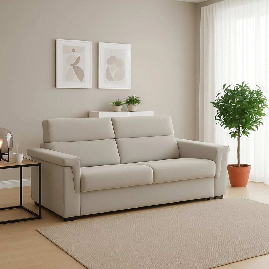 Lapio, Divano Fisso 2 Posti Sfoderabile Made in Italy, 185x95x100h cm Beige