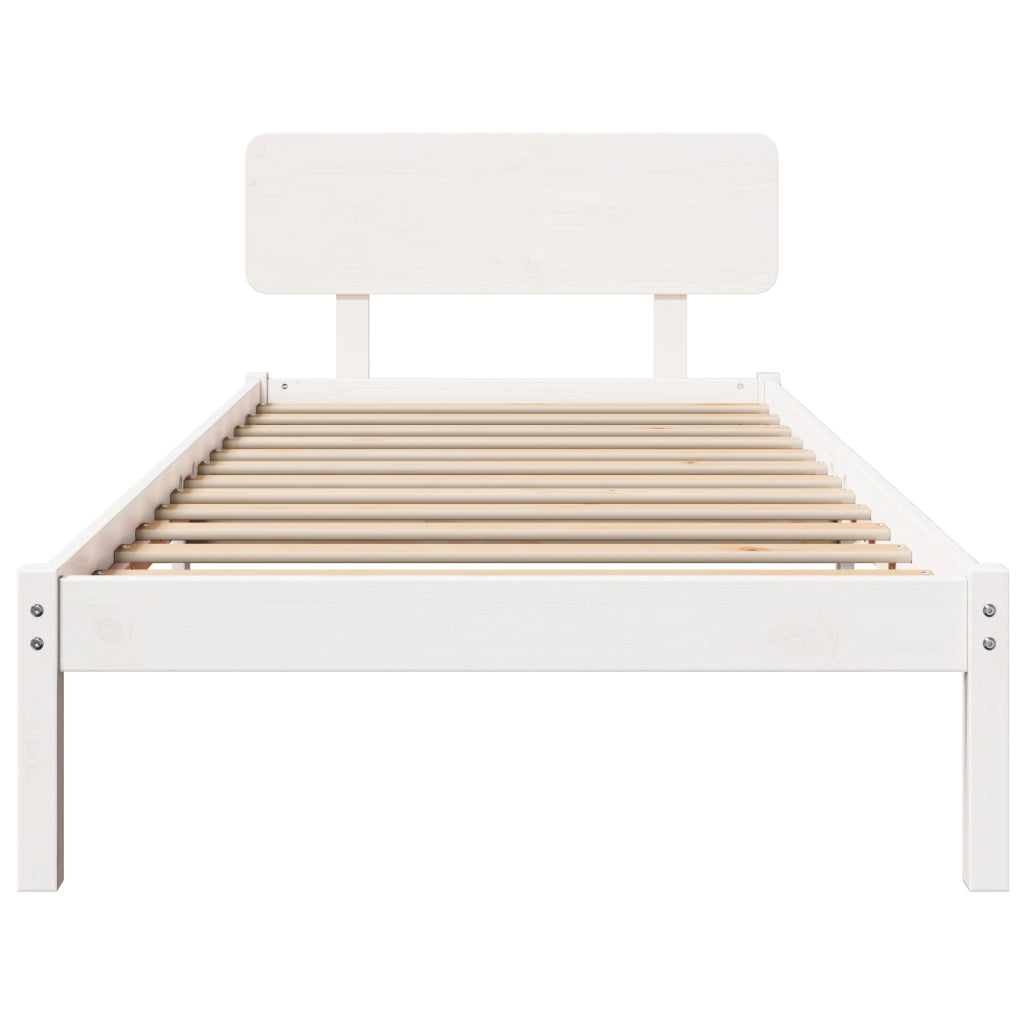 Struttura Letto con Testiera Bianca 80x200 cm Legno Massello di Pino